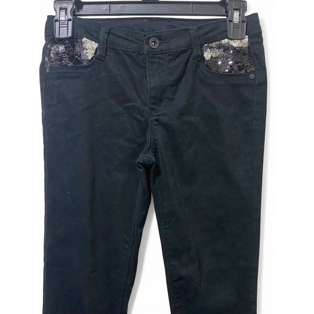 Member's Mark Girls Black Skinny Jeans With Sequined Front Pockets, Size: 10/12 - Picture 2 of 8